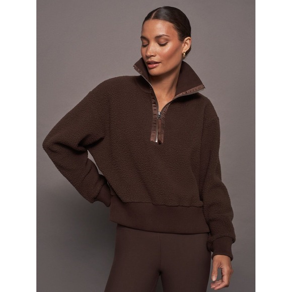 Varley Roselle Borg Fleece Half Zip Pullover Chocolate Brown Loungewear Women's - Picture 1 of 10